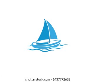 Creative Blue Yacht Boat Logo Design Vector Symbol Illustration