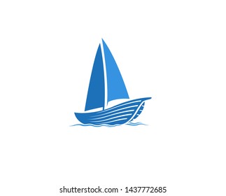 Creative Blue Yacht Boat Logo Design Vector Symbol Illustration