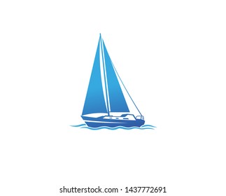 Creative Blue Yacht Boat Logo Design Vector Symbol Illustration