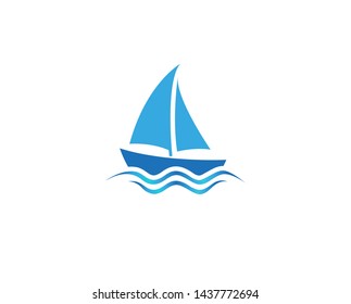 Creative Blue Yacht Boat Logo Design Vector Symbol Illustration