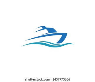 Creative Blue Yacht Boat Logo Design Vector Symbol Illustration