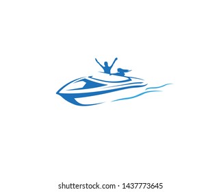 Creative Blue Yacht Boat Logo Design Vector Symbol Illustration