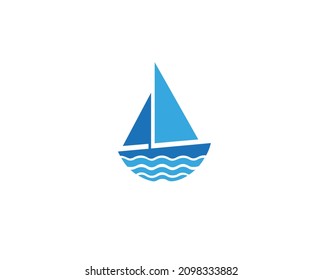 Creative Blue Yacht Boat Logo Design Vector Symbol Illustration