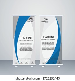 Creative blue,gray and white color roll up banner design