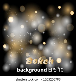 Creative blurred gold and silver bokeh background concept. Decorative bokeh lights background. Gold and silver balls background.