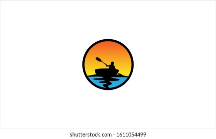 Creative Boat Person Logo in sunset in lake
