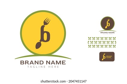 Creative bold letter B logo using Fork and Spoon for food business, hotel, restaurant, fast food, eats including pattern and logo variants for branding designs