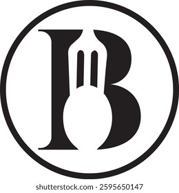 Creative bold letter B logo using Fork and Spoon for food business, hotel, restaurant, fast food, eats including pattern and logo variants for branding designs