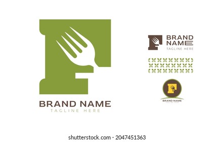 Creative bold letter F logo using Fork and Spoon for food business, hotel, restaurant, fast food, eats including pattern and logo variants for branding designs
