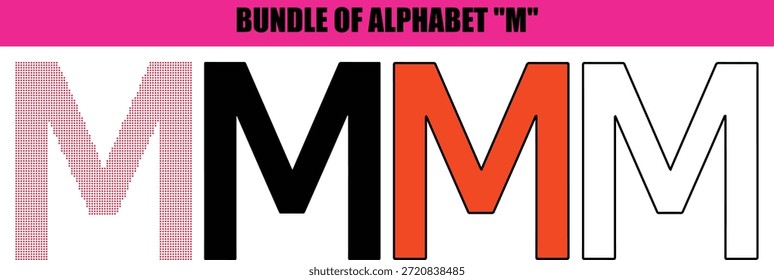 Creative Bold Letter 'M' Dotted Art: ilustración Abstractas de letras 'M' en mayúsculas, silueta minimalista de arte lineal para manufactura, startups tecnológicas e identidad tipográfica innovadora.