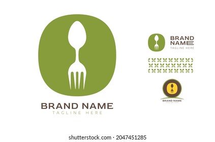 Creative bold letter O logo using Fork and Spoon for food business, hotel, restaurant, fast food, eats including pattern and logo variants for branding designs