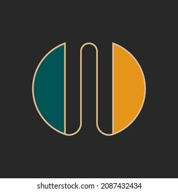 Creative bold letter W logo mockup retro font rounded shape, hipster typography design element.