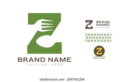 Creative bold letter Z logo using Fork and Spoon for food business, hotel, restaurant, fast food, eats including pattern and logo variants for branding designs