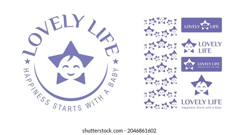 creative bold Minimalist smiling baby star logo for baby care brands and products with pattern design