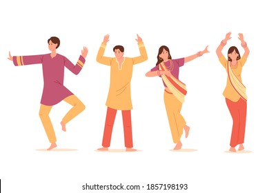 Creative Bollywood Party People Dancing Pack Vector Illustration