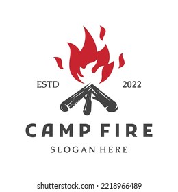 Creative bonfire logo design with vintage wood and fire concept for business, camping and adventure.