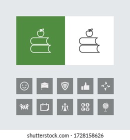 Creative Book And Apple Line Icon with Bonus Icons. 