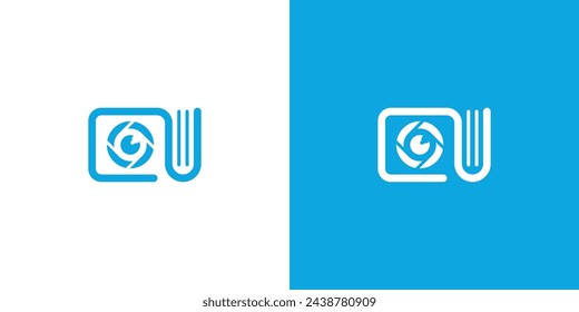 Creative Book Camera Logo. Book and Lens Camera with Linear Outline Style. Camera Guide Logo Icon Symbol Vector Design Inspiration.