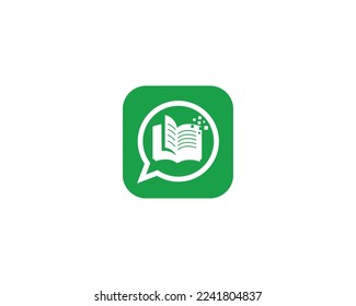 Plantilla de diseño del logotipo de chat de libro creativo. Icono del vector de la tecnología de la educación de aplicaciones para libros.