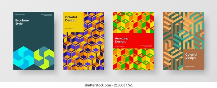 Creative book cover A4 design vector layout composition. Abstract mosaic tiles corporate brochure illustration bundle.