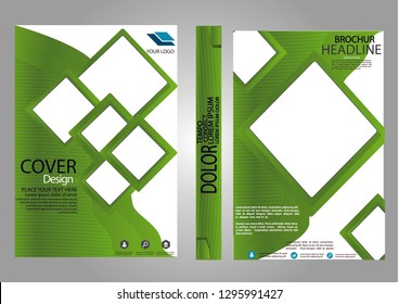 Creative book cover design. Abstract composition with image. Set of A4 brochure title sheet. Blue green, turquoise colored geometric shapes. Interesting vector illustration. Minimalistic style. - Vector