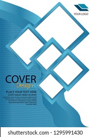 Creative book cover design. Abstract composition with image. Set of A4 brochure title sheet. Blue green, turquoise colored geometric shapes. Interesting vector illustration. Minimalistic style. - Vector
