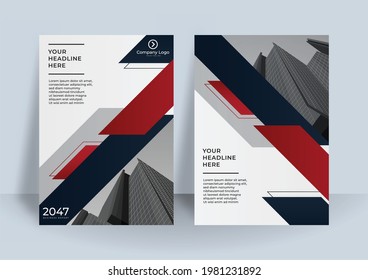 Diseño creativo de portada de libros. Composición abstracta con formas geométricas. Conjunto de la hoja de título del folleto A4. Brillante rojo oscuro sobre fondo blanco. Interesante ilustración vectorial. Estilo minimalista