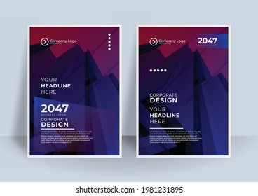 Kreatives Buchcover-Design. Abstrakte Komposition mit geometrischen Formen. Set mit einem Titelblatt der A4-Broschüre. Schieferrote, dunkle Farbe auf weißem Hintergrund. Interessante Vektorgrafik. Minimalistischer Stil