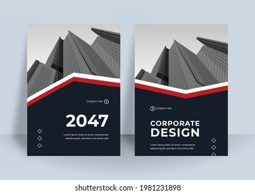 Creative book cover design. Abstract composition with geometric shapes. Set of A4 brochure title sheet. Shiny red dark on white background. Interesting vector illustration. Minimalistic style