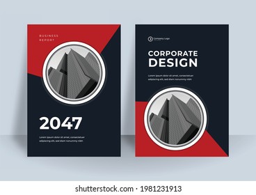 Diseño creativo de portada de libros. Composición abstracta con formas geométricas. Conjunto de la hoja de título del folleto A4. Brillante rojo oscuro sobre fondo blanco. Interesante ilustración vectorial. Estilo minimalista