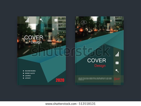 Creative book cover design. Abstract composition\
with image. Set of A4 brochure title sheet. Dark green, turquoise\
colored geometric shapes. Interesting vector illustration.\
Minimalistic style.