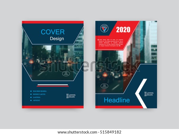 Creative book\
cover design. Abstract composition with city street image. Set of\
A4 brochure title sheet. Dark blue, orange red, white colored\
geometric shapes. Vector\
illustration.