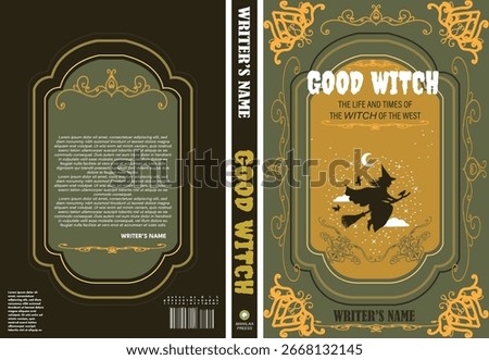 A creative book cover design featuring a mystical witch theme with magical elements, moon, stars, and fantasy atmosphere. Perfect for dark fantasy novels, witchcraft stories, occult books