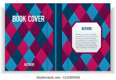 Creative book cover design with gradient rhombus elements. Perfect for reports, romance or drama books, booklet, flyer, portfolio, business catalog, magazine. A4 full book cover concept.