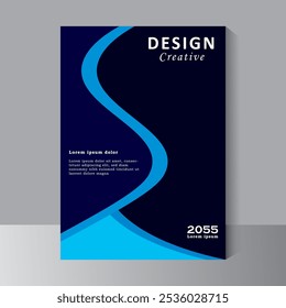 Creative book cover design template in A4 size. Can be use for Brochure, Annual Report, Magazine, Poster, Business Presentation, Portfolio, Flyer, Banner with blue and dark blue colour.