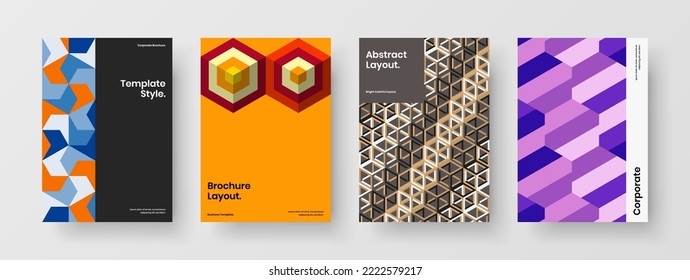Creative book cover vector design template set. Modern geometric hexagons poster concept bundle.