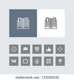 Creative Book Line Icon with Bonus Icons. 