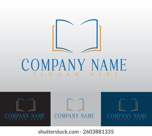 A creative book logo designed to symbolize learning, making it perfect for use on emblems and cards.
