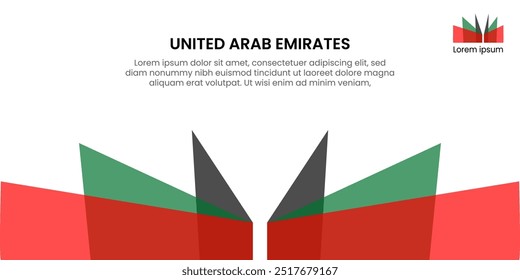 Ilustración de página de libro creativo en Colores de bandera de los Emiratos Árabes Unidos: arte estilizado verde, rojo y negro para educación y Materiales promocionales