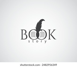 creative book in the shape of two o's equipped with a feather pen topped with a logo design