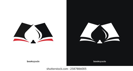 Creative Book Spade Logo. Book and Ace of Spades Graphic Icon. Poker Book Logo Design Template.