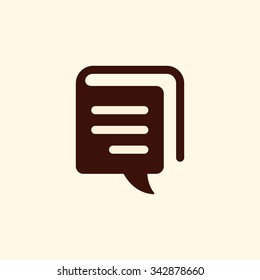 Creative book store logo or icon with stylish negative space speech bubble. Vector illustration.