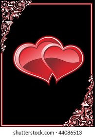 creative border pattern greeting card with red hearts