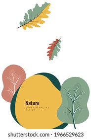 Creative botanical background, oak leaves, trees. Natural product concept. Vector illustration