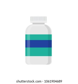 Creative Bottle Vector Illustration. Bottle with Pills. Pill Medicine Bottle. Plastic Medical Capsules container. Pharmacy Tablet Bottle. 