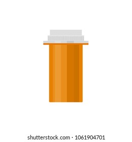 Creative Bottle Vector Illustration. Bottle with Pills. Pill Medicine Bottle. Plastic Medical Capsules container. Pharmacy Tablet Bottle. 