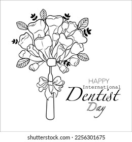 Creative bouquet for the dentist. A bouquet of teeth. professional holiday. International Dentist Day. Vector illustration