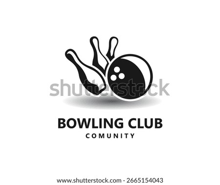 creative bowling logo, bowling ball hitting the pins, black and white logo design inspiration