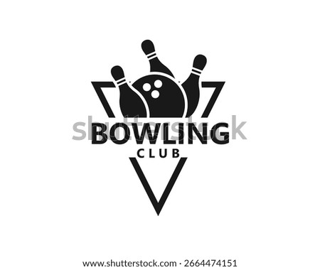 creative bowling logo, bowling ball and pins inside a triangle, black and white logo design inspiration