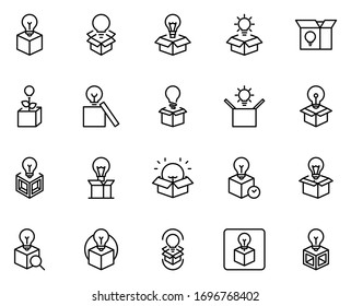 Creative box icon set. Collection of high quality outline web pictograms in modern flat style. Black Creative box symbol for web design and mobile app on white background. Line logo EPS10